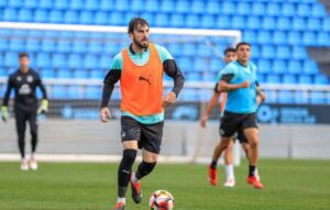 La UD Ibiza se prepara antes del encuentro contra el Algeciras.