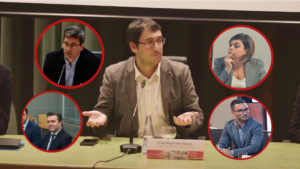 Negueruela, rodeado. De izquierda a derecha: &Aacute;lvarez Toral, Daniel Company, Yolanda Culebras y Castro Ortega