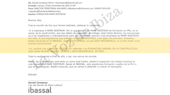 Neguerela reibirá 25 euros , según el correo electrónico de Daniel Company