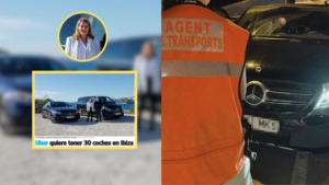 A la izquierda en 2023: foto de portada en PI donde Susi aparece como operadora de Uber. A la derecha, 2024: una Van inmovilizada por operar sin licencia.