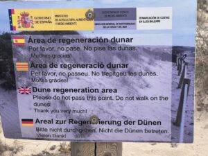 Letrero del MITECO sobre el cuidado de la dunas