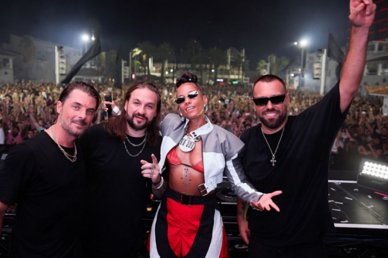 Swedish House Mafia y Alicia Keys la noche que presentaron Finally en Ibiza (Ph @swedishhousemafia)