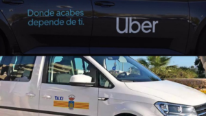 Un Uber y un taxi