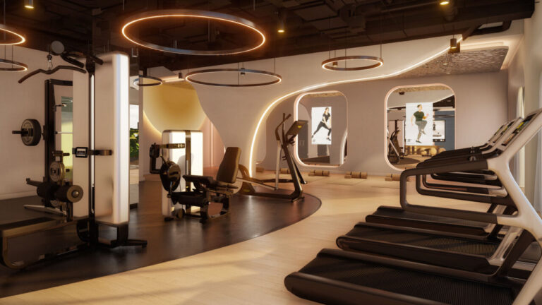 Render gimnasio The Unexpected Ibiza Hotel.