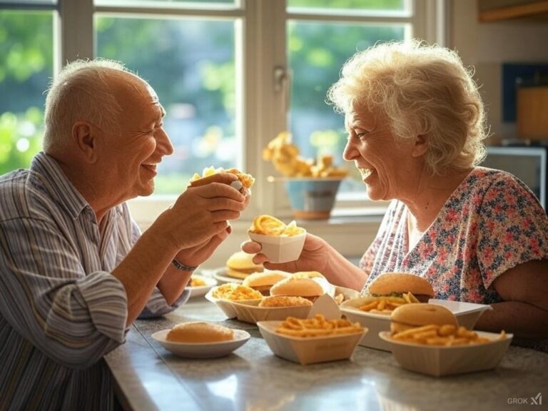 Dos abuelos comiendo.