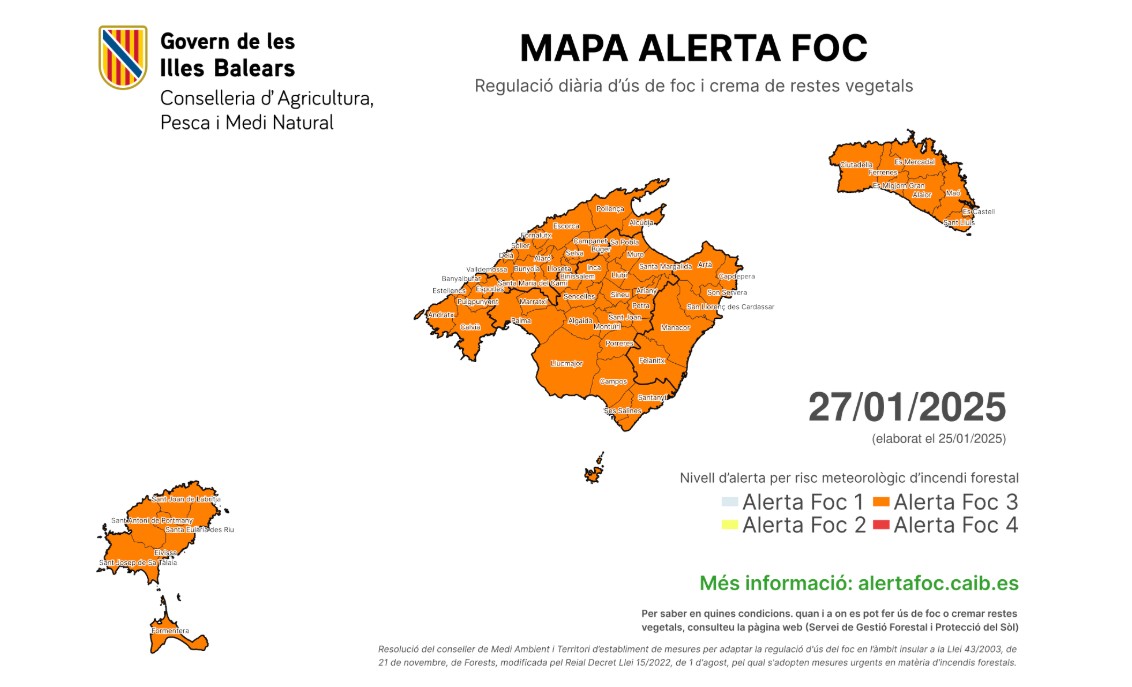 Forestry alert map for the Balearic Islands.