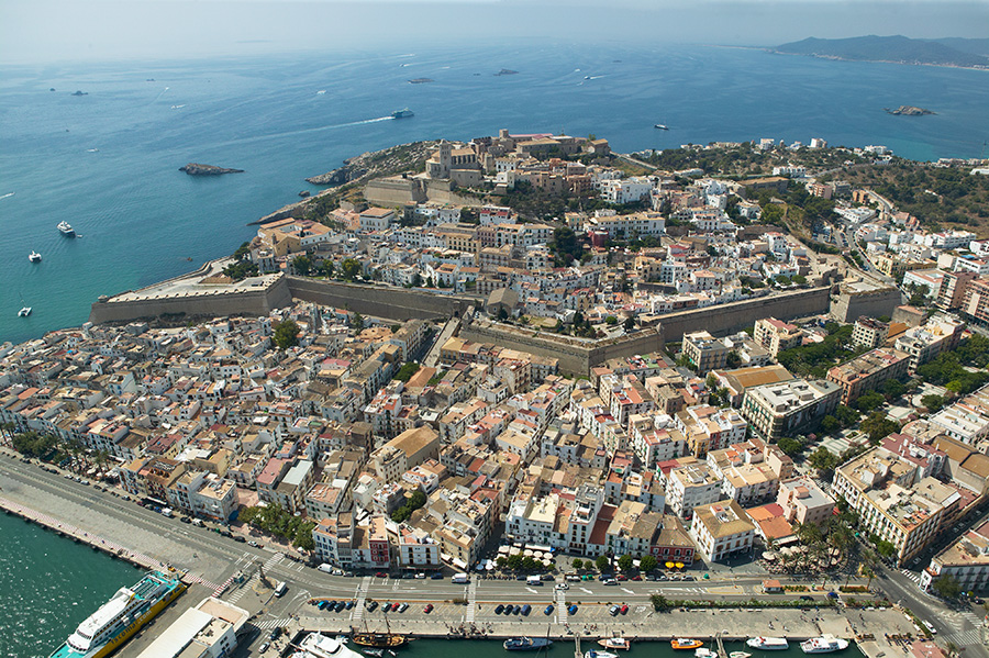 Aerial view of the old town of Ibiza, Spain