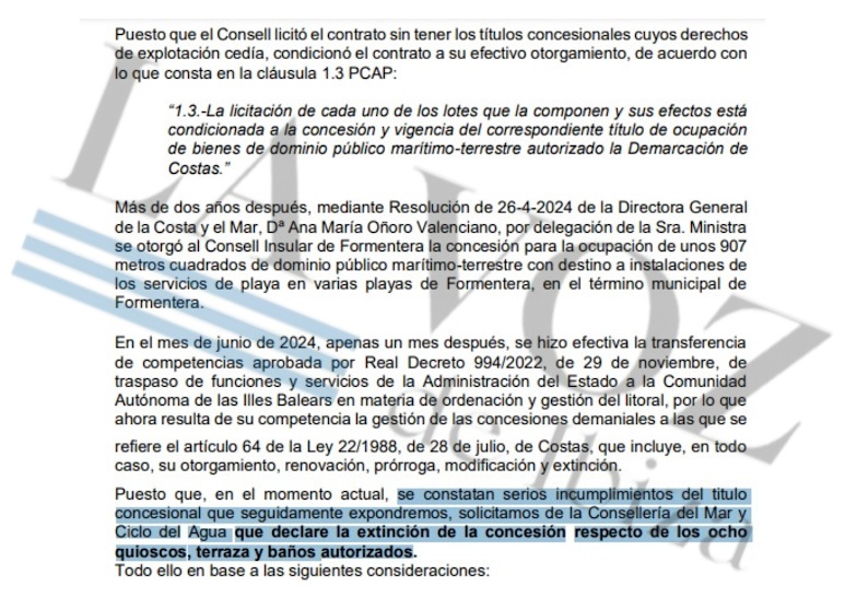 Documento presentado por los antiguos concesionarios al Govern