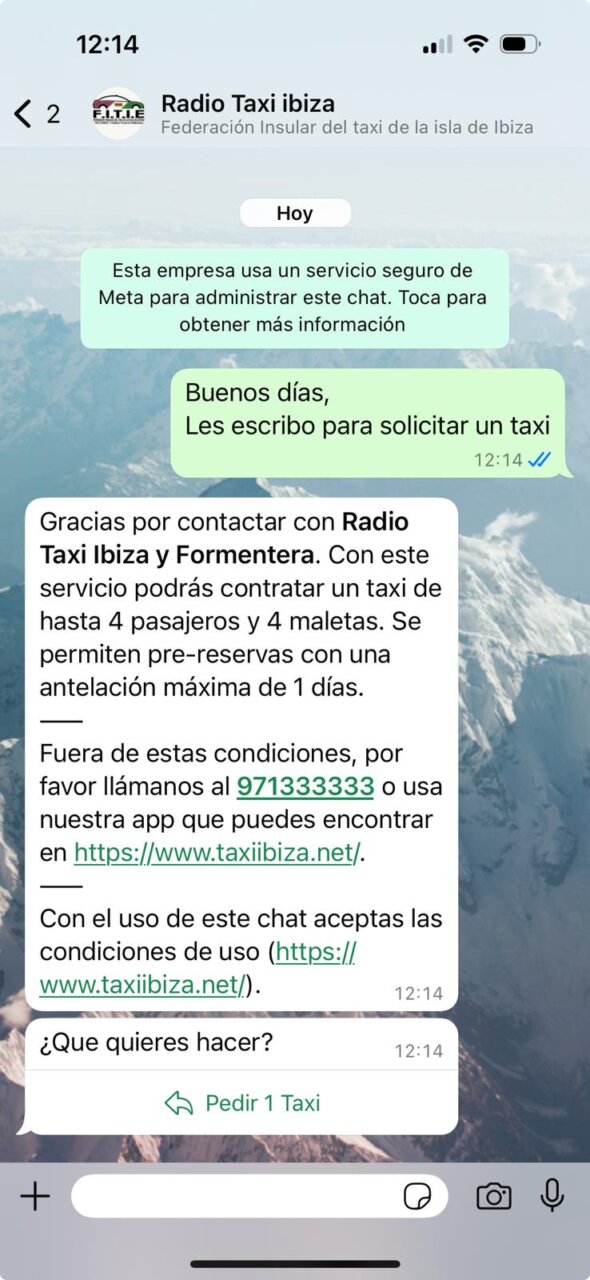 WhatsApp solicitando un taxi. 