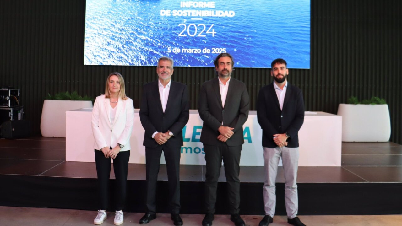 De izquierda a derecha: Pilar Boix, directora de Comunicación de Baleària; Adolfo Utor, presidente de Baleària; Georges Bassoul, director general de Baleària, y Guillermo Utor, vicepresidente de Baleària