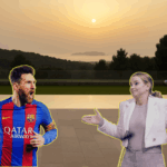 Casa de Messi de fondo. El astro con camiseta de Barcelona junto a la presidenta del Govern, Marga Prohens.