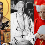 De izquierda a derecha, el papa León I (siglo V), León XIII (1878–1903) y el recién elegido León XIV, Robert Prevost (2025), en una línea visual que conecta firmeza doctrinal, reforma social y mi
