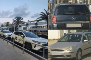 Taxi legal a la izquierda, taxis piratas a la derecha.