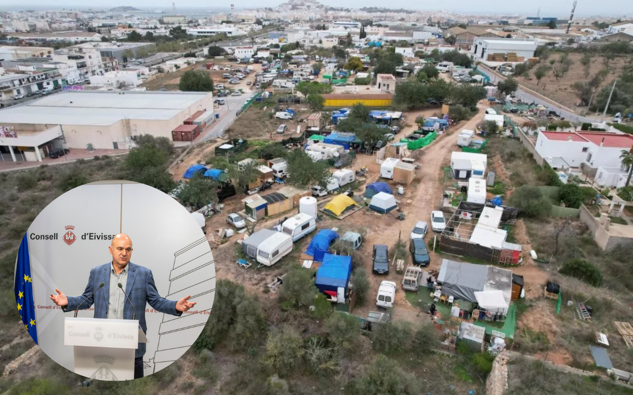 Asentamiento ilegal en Ibiza y el presidente del Consell Insular.
