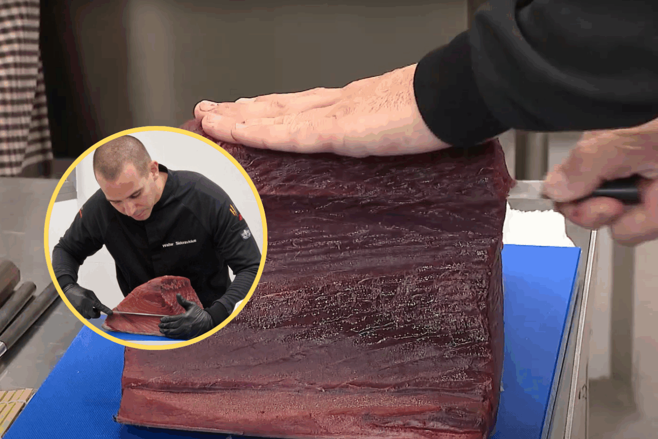 Corte de atún rojo por el chef Michelin Walter Sidoravicius. Frame de un vídeo de IB3