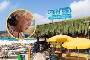 Jon Sa Trinxa pinchando en el chiringuito Sa Trinxa. Frame del documental Born Balearic Jon Sa Trinxa and the Spirit of Ibiza