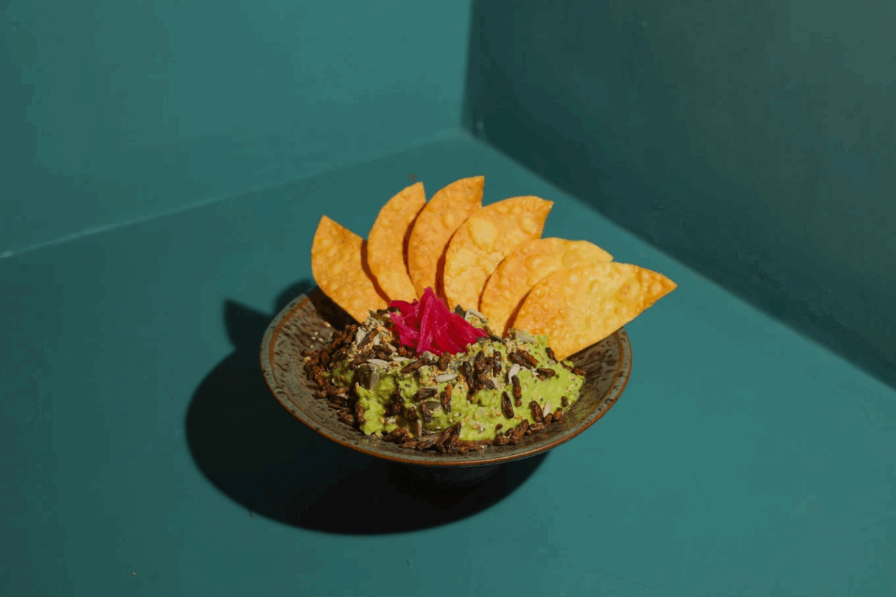 Plato de nachos con guacamole, plato típico mexicano de PaloSanto Ibiza