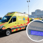 Ambulancia en Ibiza, y temperatura del interior del vehículo destacada.