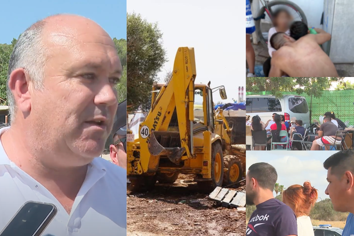 Roselló, retroexcavadora, familias desalojadas. Imágenes de Ib3 de distintos desalojos en Can Rova. Montaje La Voz de Ibiza.