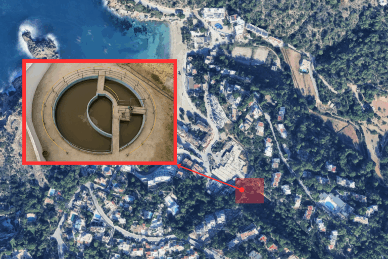 Ubicación de la depuradora en Cala Vadella.