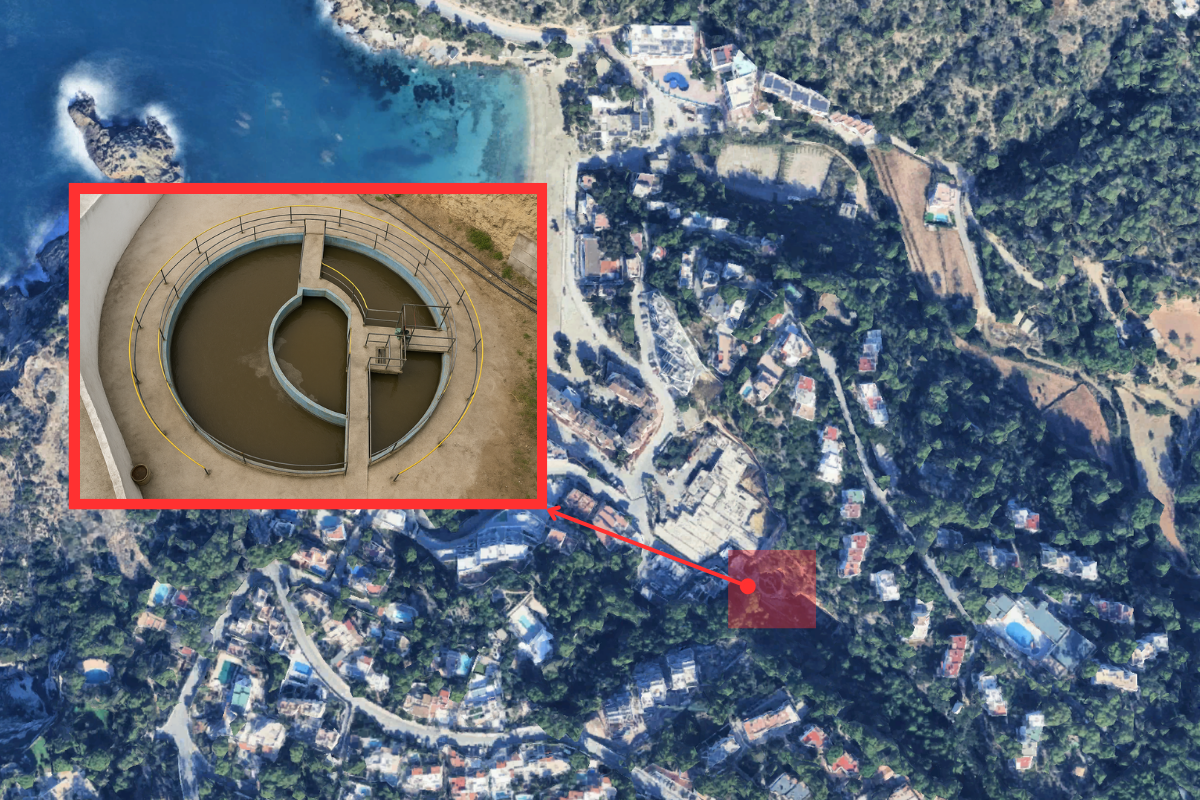Ubicación de la depuradora en Cala Vadella.