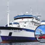 El buque Miguel Oliver (Foto Ministerio de Agricultura, Pesca y Alimentación) Y la embarcación de rescate Salvamar Naos.