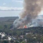 La impresionante columna de humo generada por el incendio en Platja d&rsquo;en Bossa