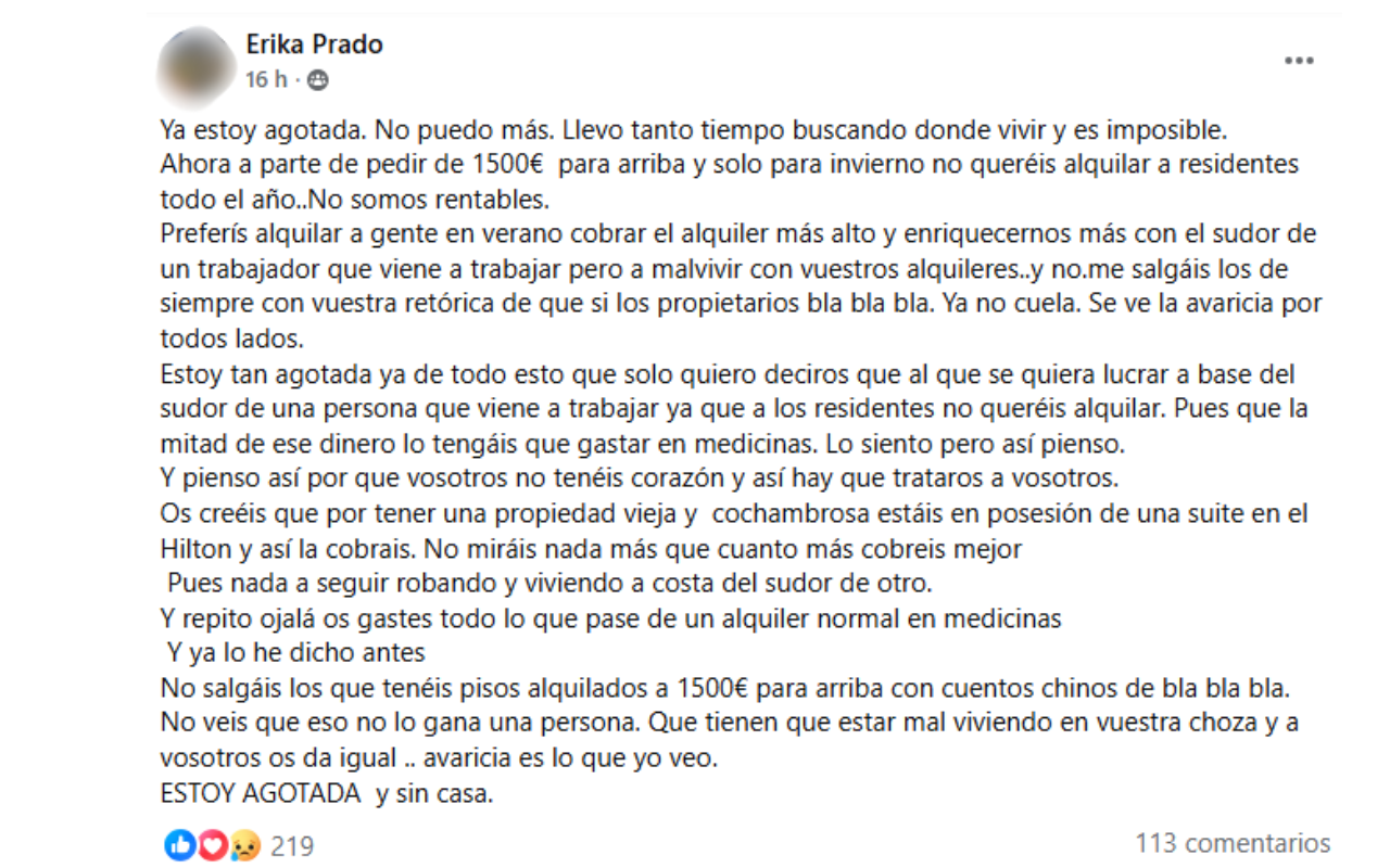 Comentario en un grupo de Facebook.