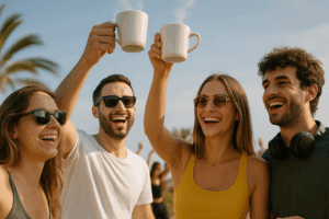 Grupo de jóvenes en una coffee partie