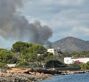 Densa columna de humo.