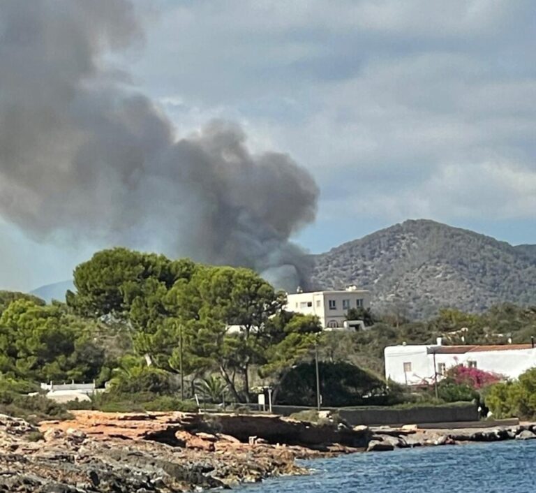 Densa columna de humo.