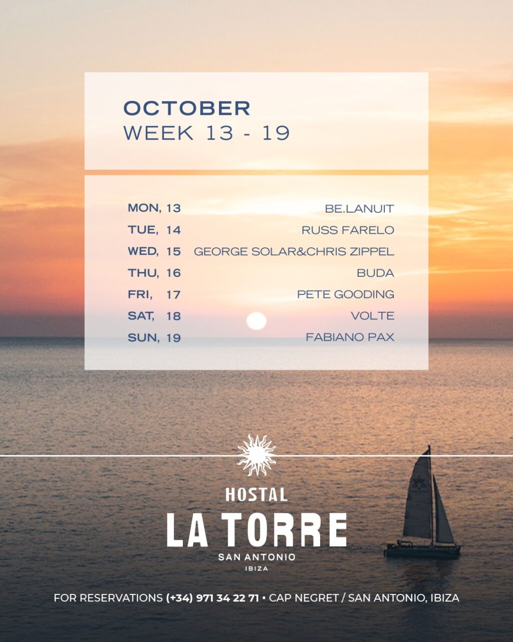 Puesta de sol en Hostal La Torre con música en vivo.