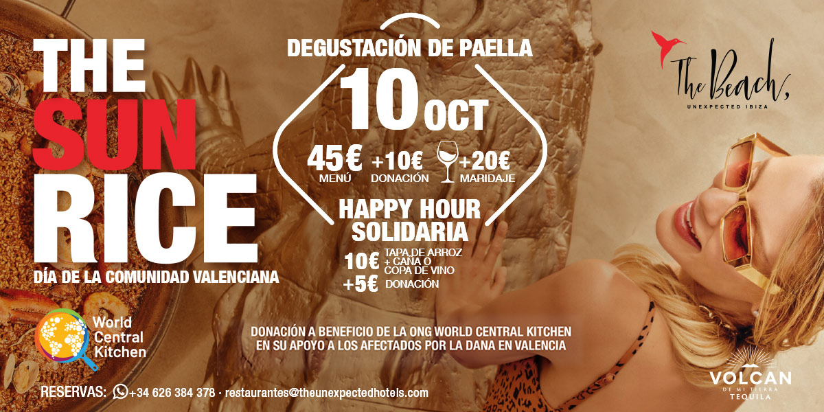Evento The Sunrice en The Beach, Unexpected Ibiza con menú solidario