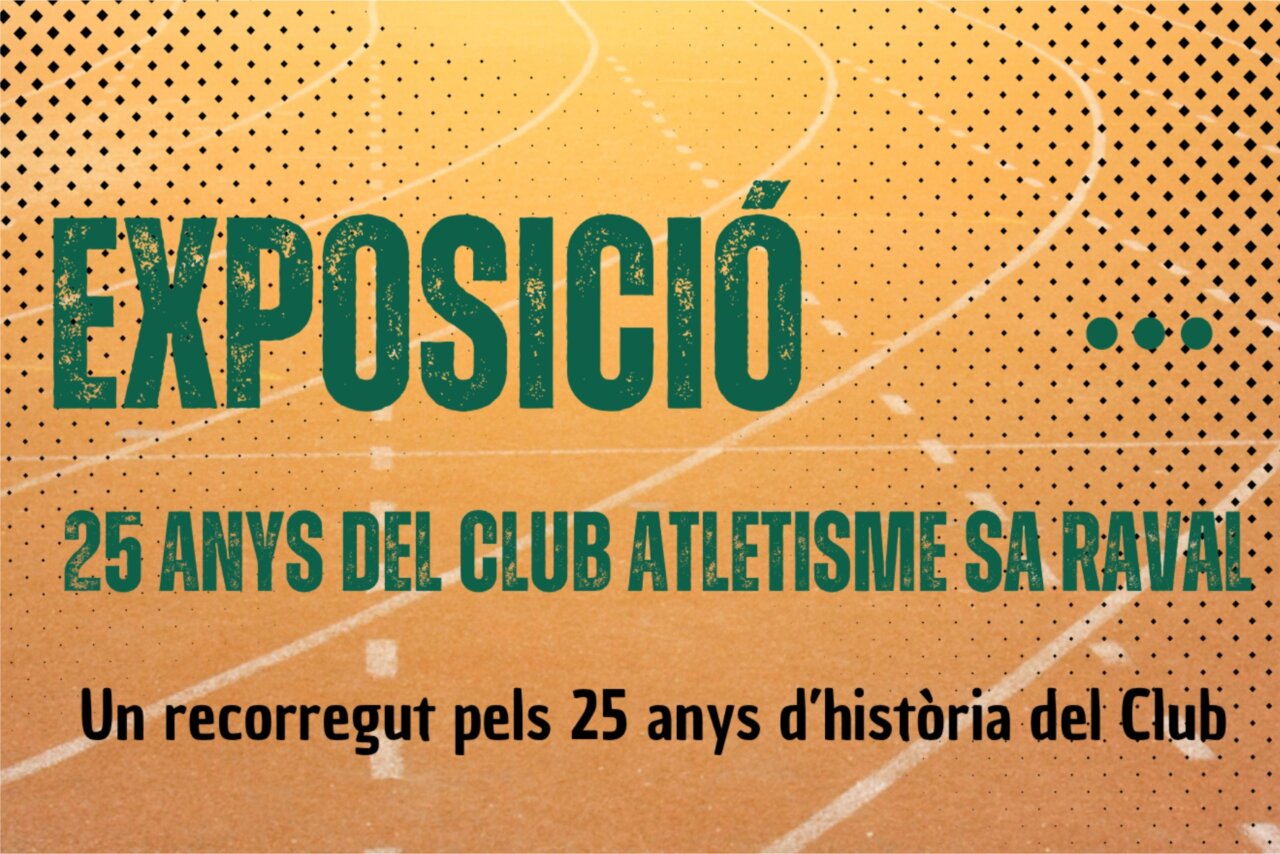 Cartel de la exposición del Club Atletismo Sa Raval con pista de atletismo