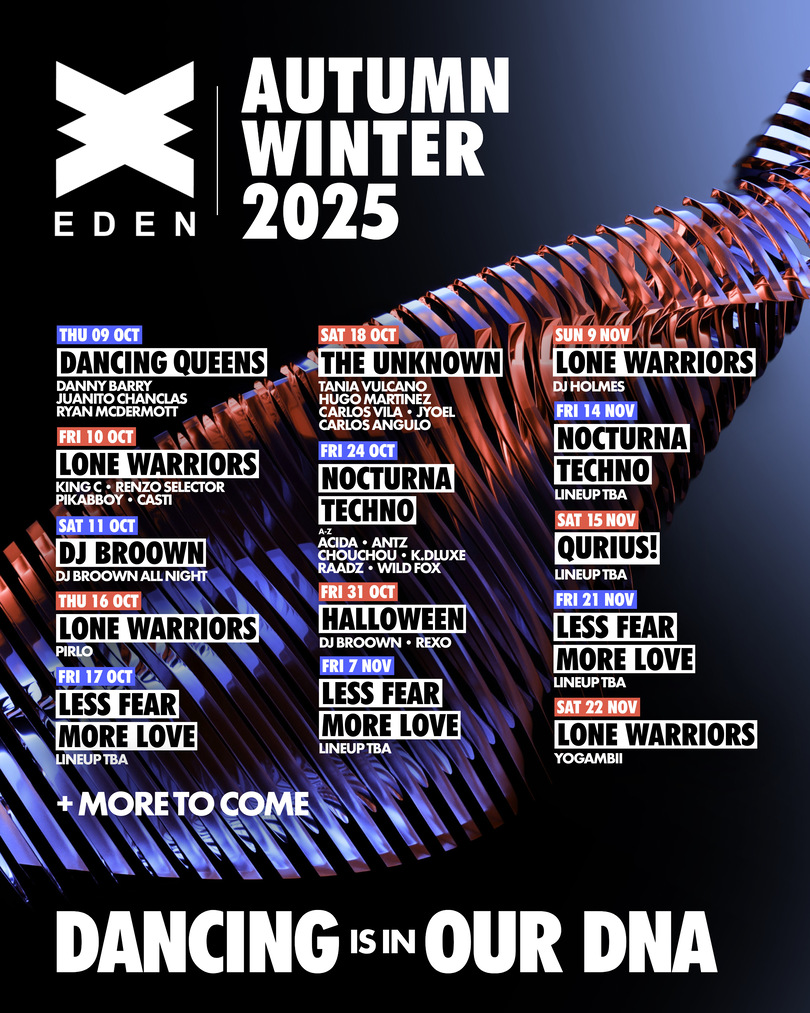 Cartel de programación de invierno del club Eden Ibiza 2025