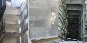 Interior de un edificio en Madrid colapsado con escombros visibles