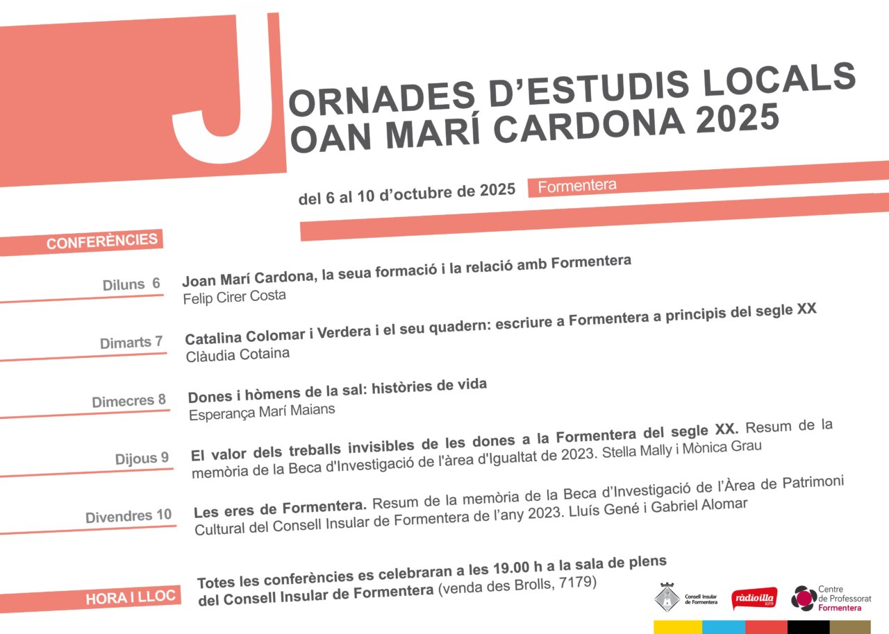 Cartel de las Jornadas de Estudios Locales Joan Marí Cardona 2025 en Formentera.
