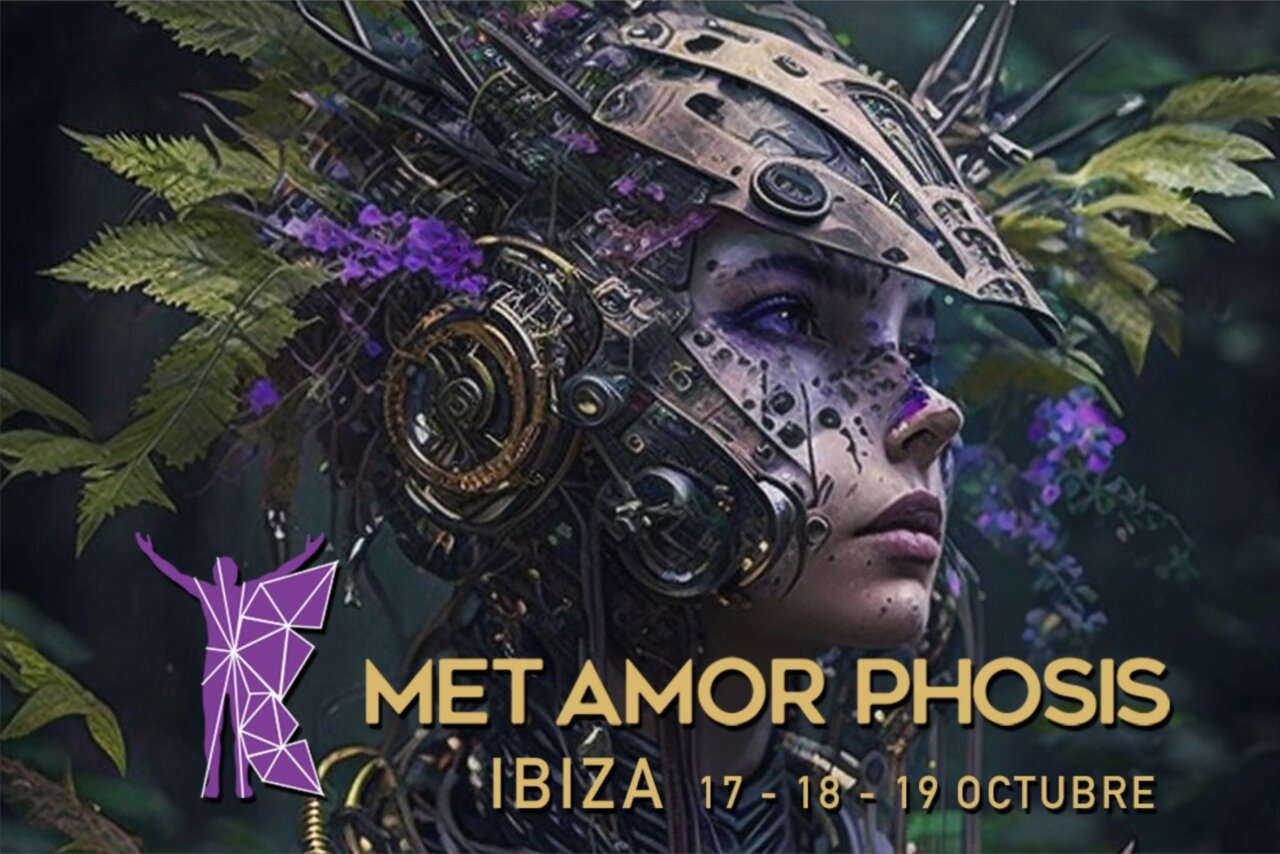 Imagen promocional del evento Metamorphosis en Ibiza con elementos de transformación personal.