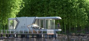 Modelo de microcasa cápsula X70 en un entorno natural