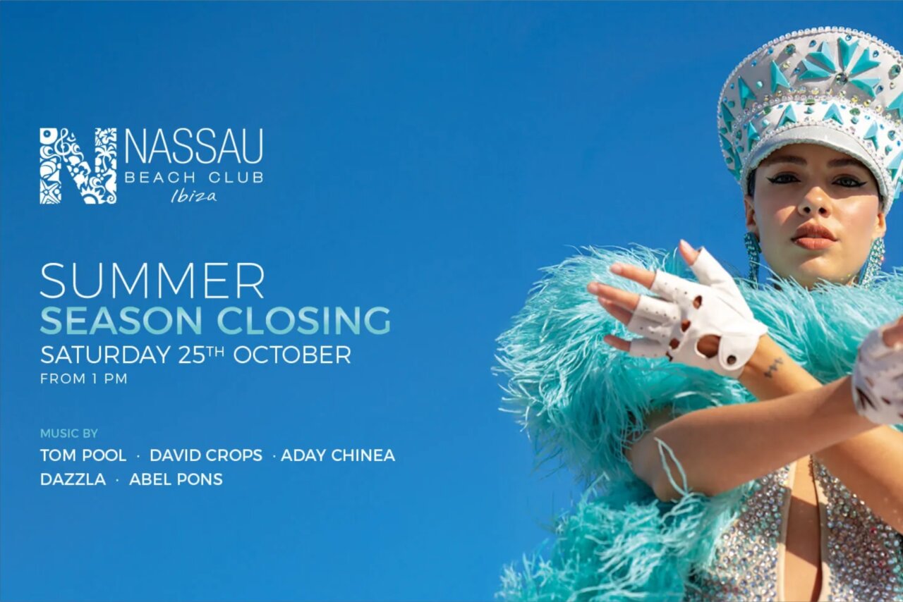 Fiesta de cierre de verano en Nassau Beach Club Ibiza con decoración vibrante.