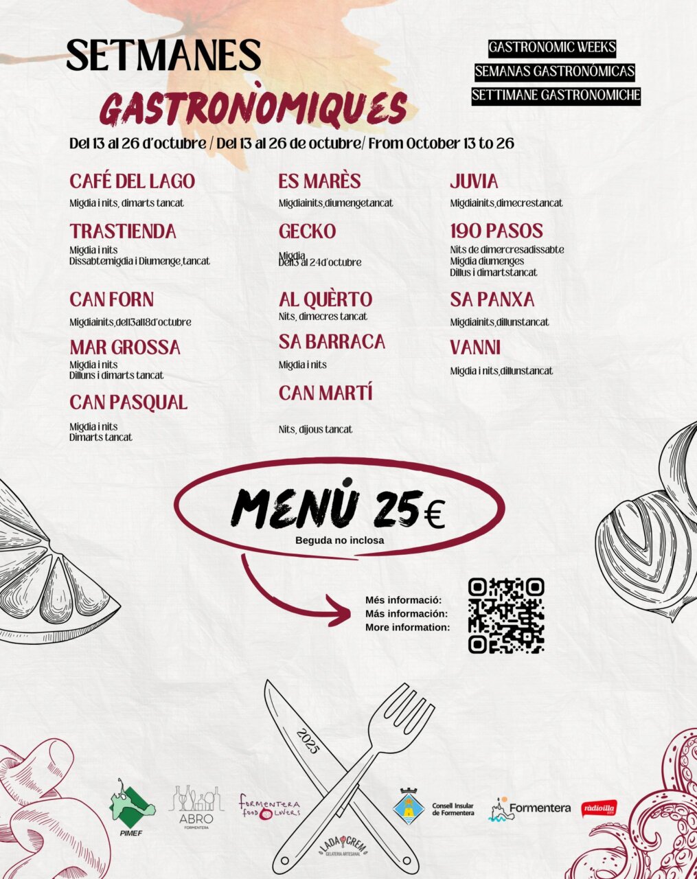 Cartel de las Setmanes Gastronòmiques en Formentera con menús y restaurantes