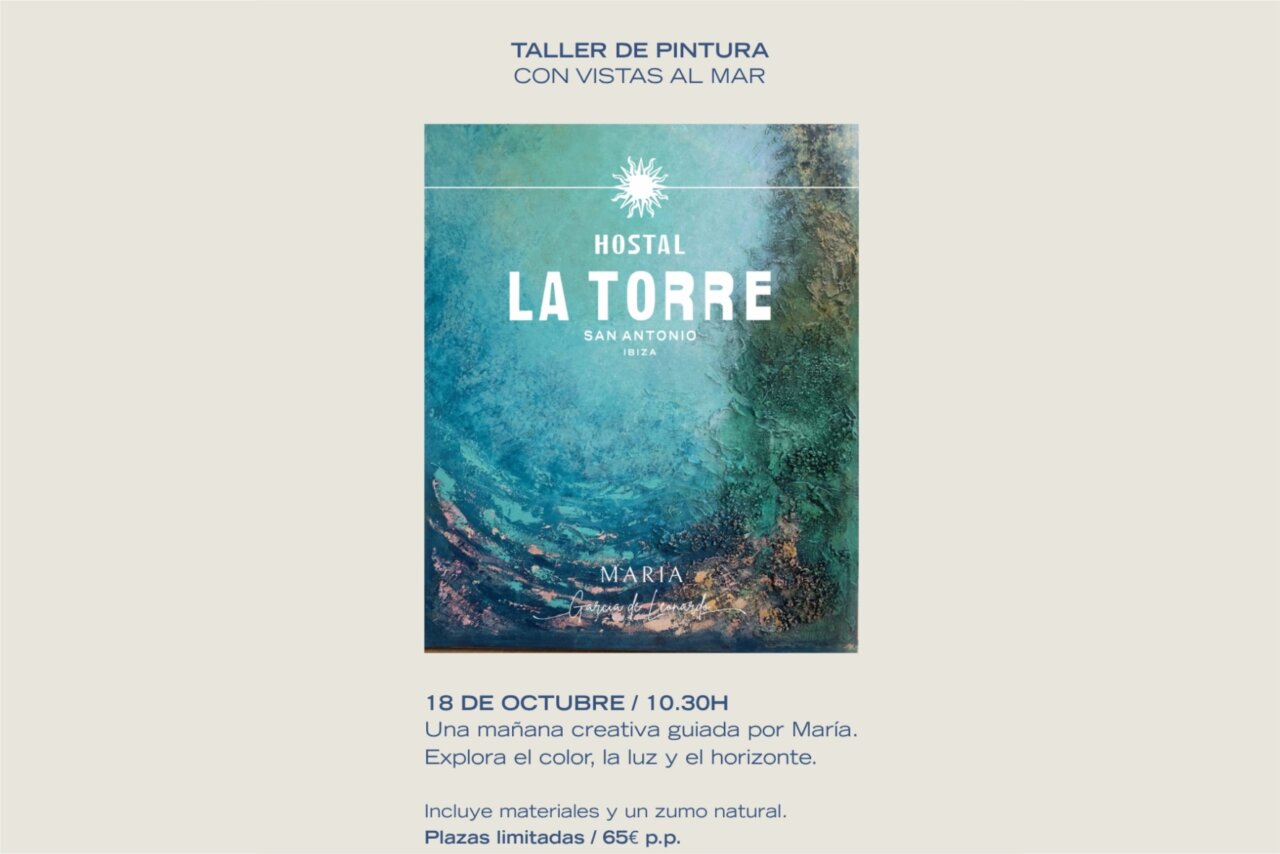 Cartel del taller de pintura en Hostal La Torre en Ibiza