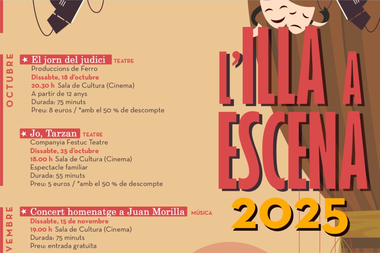 Cartel del evento L'Illa a Escena con actividades culturales en Formentera.