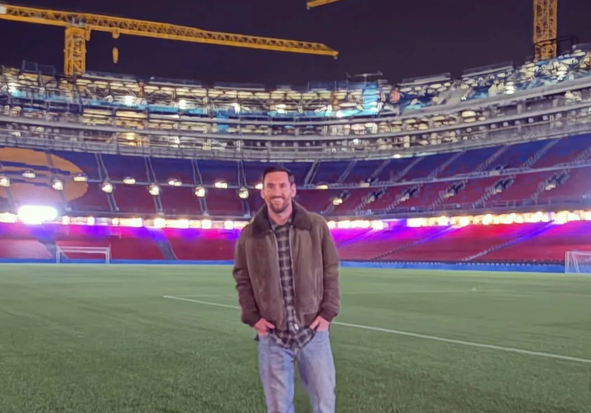 Leo Messi en su visita al Cam Nou