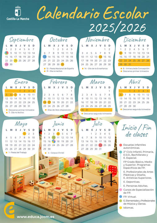 Calendario escolar oficial del curso 2025/2026