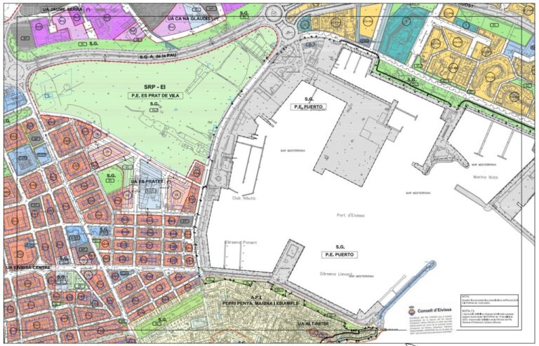 La clasificación del suelo urbano de la zona alrededor del puerto de Ibiza