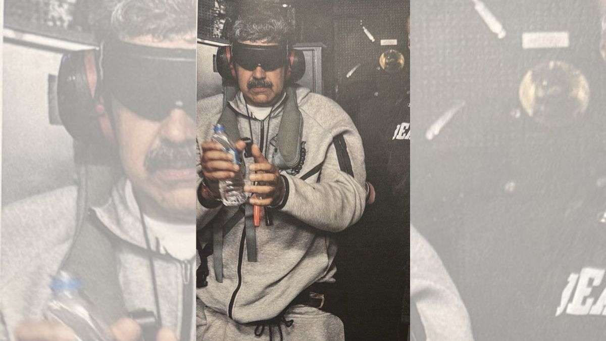 Maduro detenido, esposado en el interior de un buque de guerra de Estados Unidos.