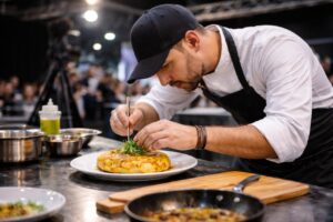 Chef preparando una tortilla espa&ntilde;ola. Imagen ilustrativa