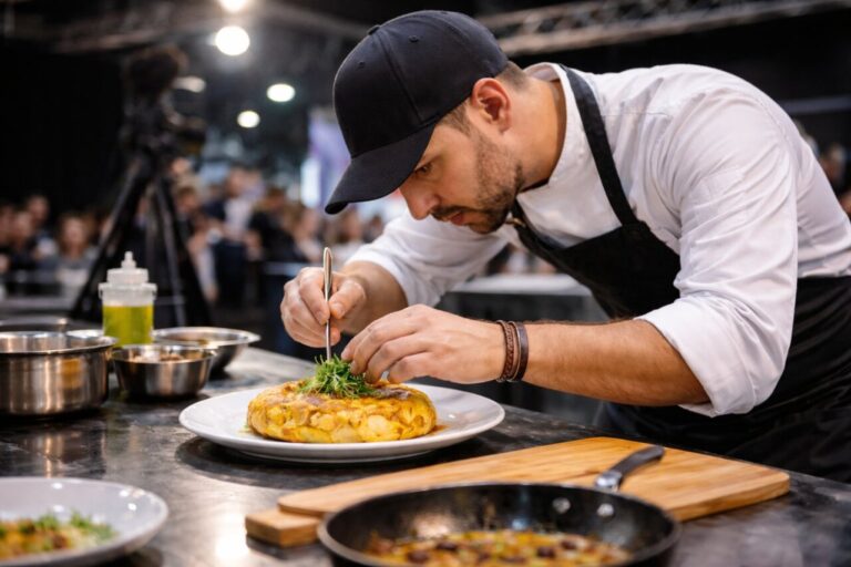 Chef preparando una tortilla española. Imagen ilustrativa