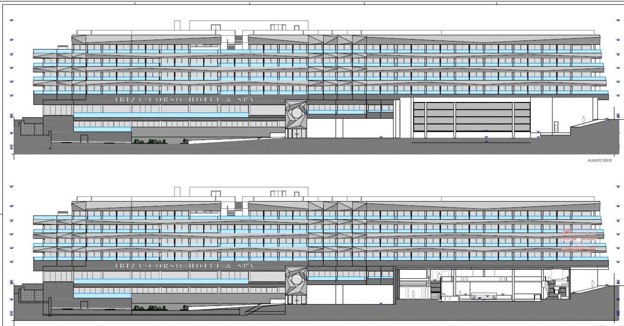 Ubicaci&oacute;n del L&iacute;o Ibiza a la derecha de la entrada del hotel desde el exterior. 